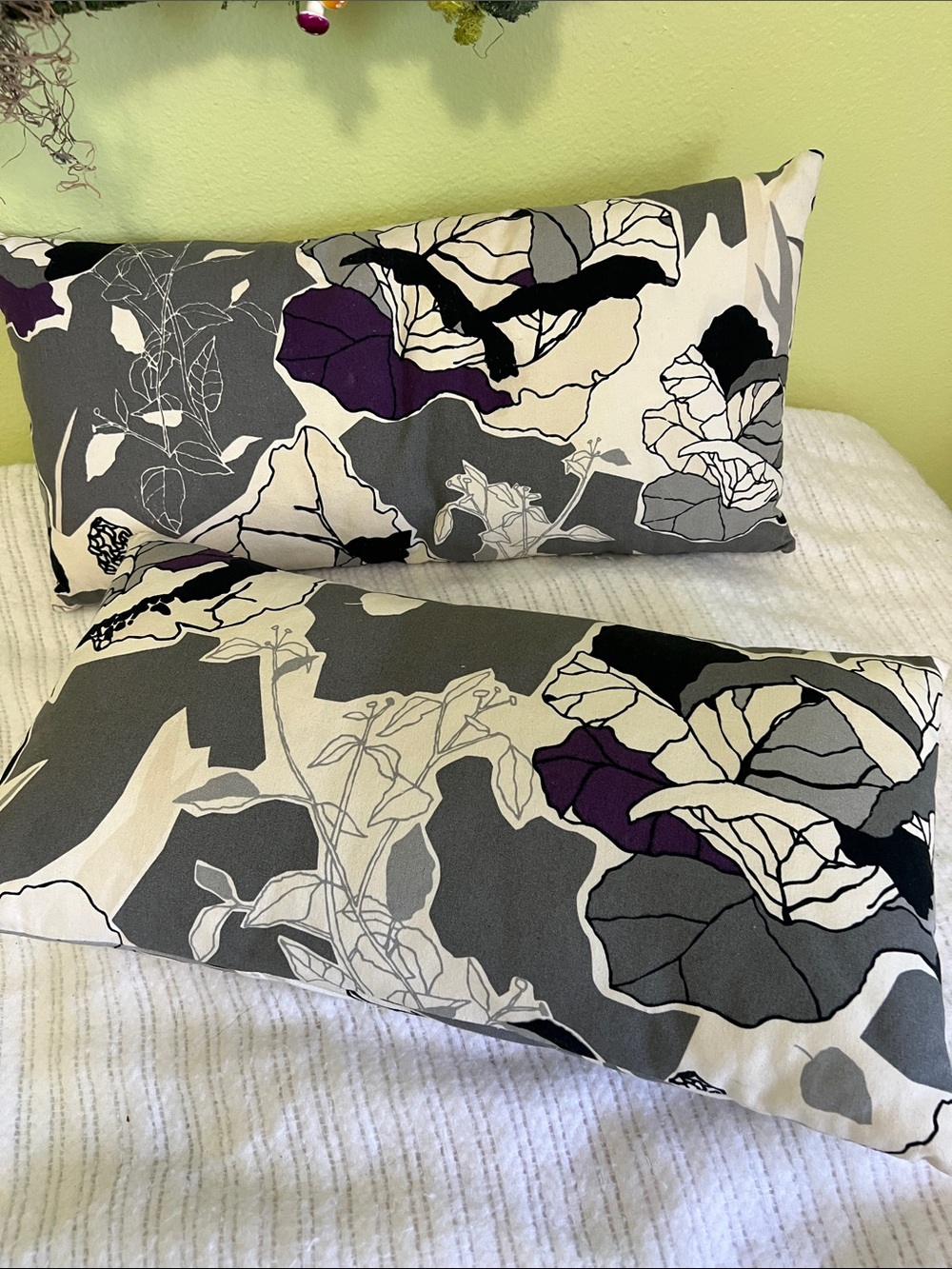 Floral Print Decorative Lumbar Pillows in Gray, Black & Purple